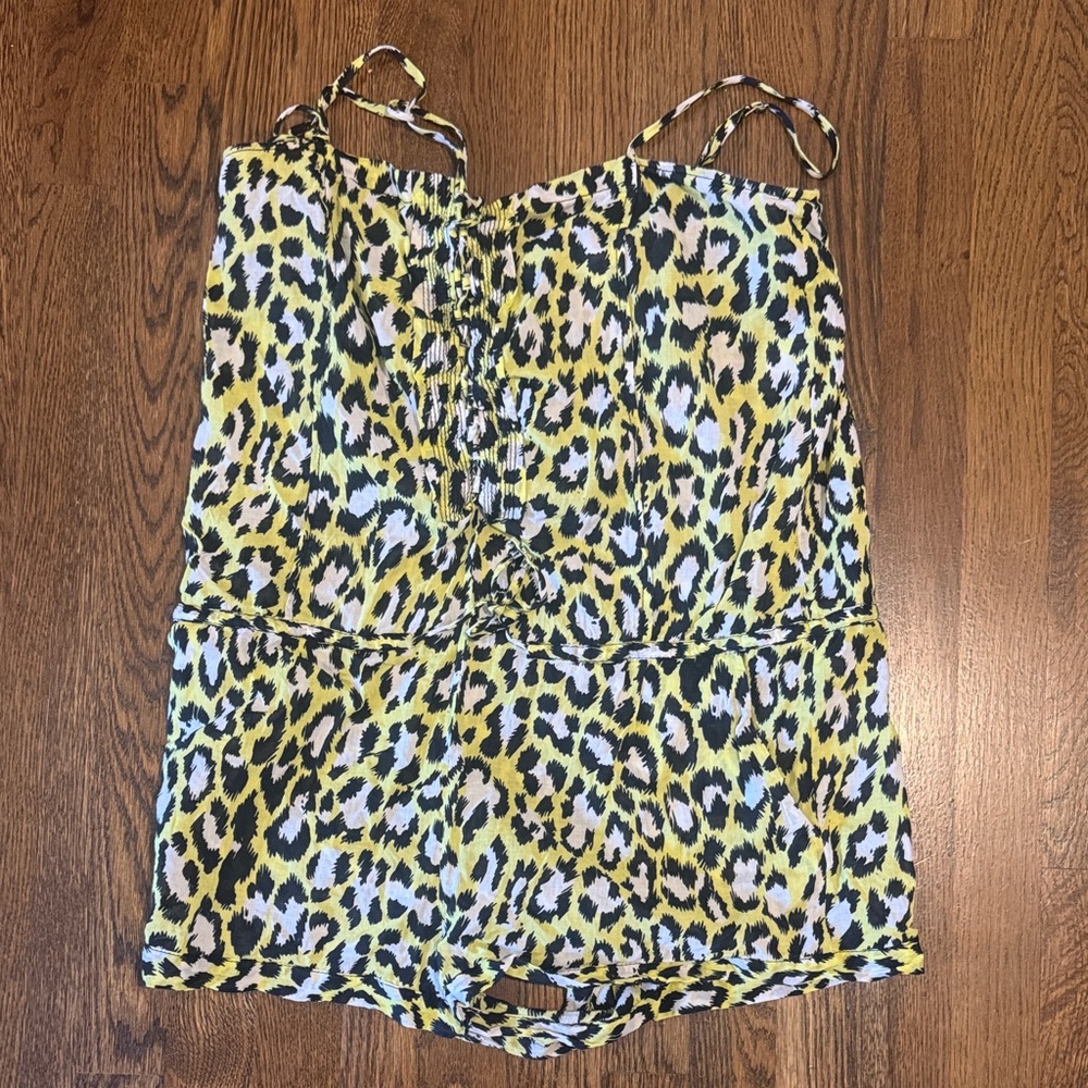 Diane Von Furstenberg Yellow Black White Leopard Swim Coverup Romper